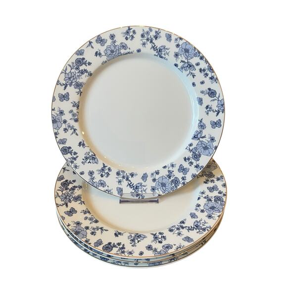 Grace Teaware Fine Porcelain Dinner Plates 10.5in Blue Floral Gold Trim Set of 5 - Picture 11 of 12